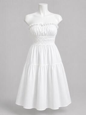 FRAME White Cottagecore Smocked Tiered Cotton Sundress - Size XL